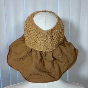 NWOT Brown Knit & Fabric Sun Hat with Ponytail Hole (Adult Size)